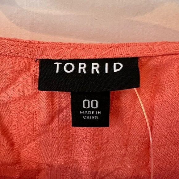 Torrid NEW Textured Woven Tie Front Top Crabapple Coral Orange Medium Large L 10 - Picture 9 of 15